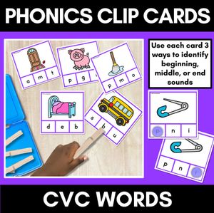 CVC Word Clip Cards for beginning, middle and end sounds - Phonics Task Cards