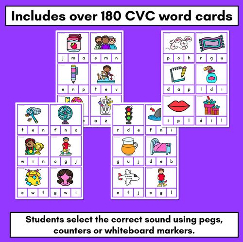 Resource preview 2 for CVC Word Clip Cards for beginning, middle and end sounds - Phonics Task Cards