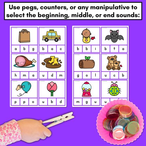 Resource preview 3 for CVC Word Clip Cards for beginning, middle and end sounds - Phonics Task Cards