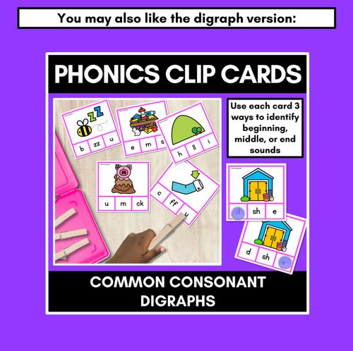 Resource preview 4 for CVC Word Clip Cards for beginning, middle and end sounds - Phonics Task Cards