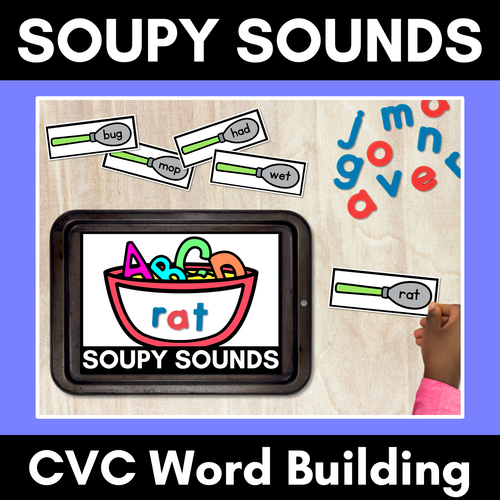 Resource preview 1 for CVC Word Building Phonics Game - SOUPY SOUNDS