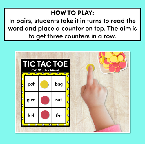 Resource preview 2 for TIC TAC TOE GAME for CVC Words - No Prep Phonics Game for Kindergarten