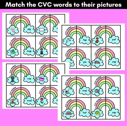 Resource preview 3 for CVC Word Matching Activity - Kindergarten Phonics Literacy Center