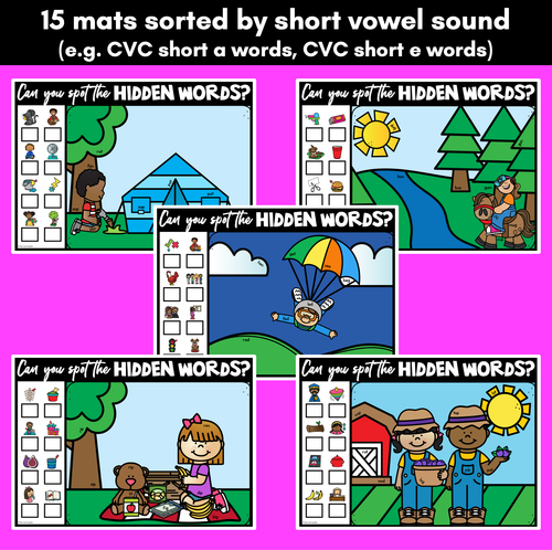 Resource preview 3 for HIDDEN CVC WORD MATS - No Prep Phonics Game for CVC words