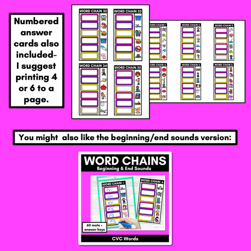 Resource preview 4 for CVC Word Chains for Beginning, Middle and End Sounds