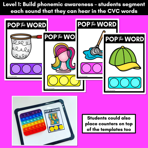 Resource preview 2 for CVC POPPIT TASK CARDS - Phonemic Awareness + CVC Word Mapping