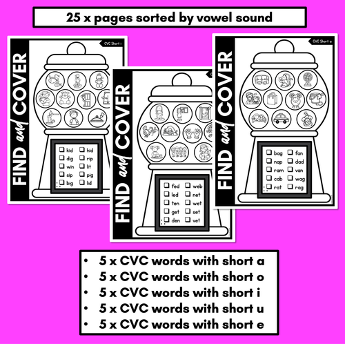 Resource preview 3 for NO PREP CVC WORD PRINTABLES - Find & Cover the CVC Words - GUMBALL THEME