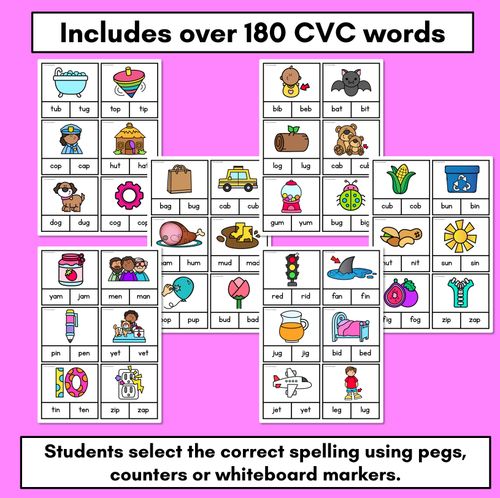 Resource preview 2 for CVC Word Clip Cards - Kindergarten Phonics Task Cards