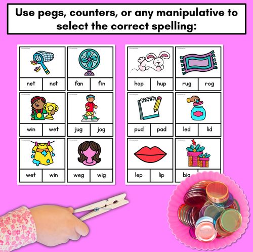 Resource preview 3 for CVC Word Clip Cards - Kindergarten Phonics Task Cards