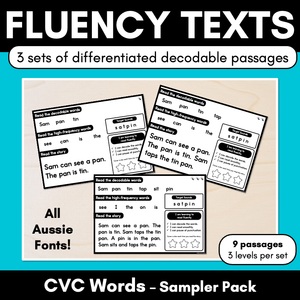 Differentiated Decodable Fluency Texts - CVC Words Sampler Pack