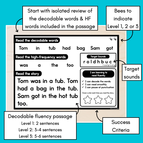 Resource preview 3 for Differentiated Decodable Fluency Texts - CVC Words - Sequential Progression 2 (Mrs Learning Bee Phonics Scope)