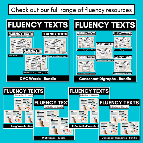 Resource preview 5 for Differentiated Decodable Fluency Texts - CVC Words - Sequential Progression 2 (Mrs Learning Bee Phonics Scope)