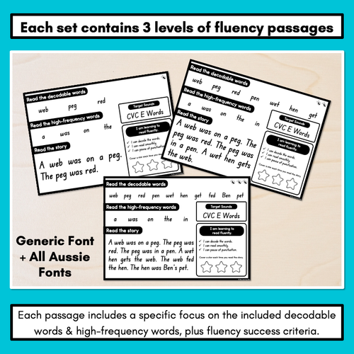 Resource preview 2 for Differentiated Decodable Fluency Texts - CVC Words - sorted by CVC A, CVC E, CVC I, CVC O & CVC U