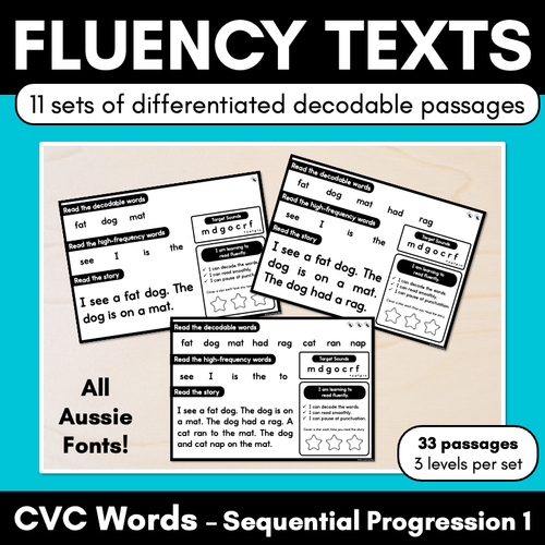 Resource preview 1 for Differentiated Decodable Fluency Texts - CVC Words - Sequential Progression 1