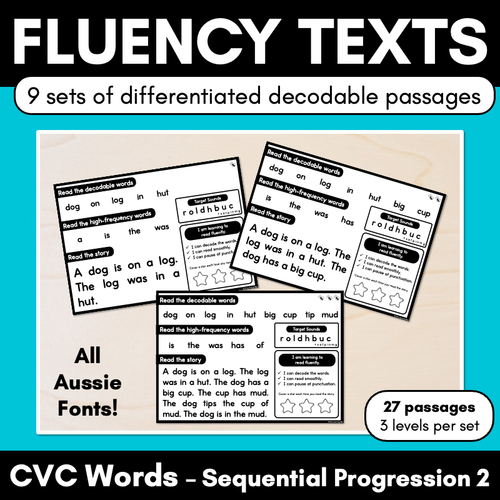 Resource preview 1 for Differentiated Decodable Fluency Texts - CVC Words - Sequential Progression 2 (Mrs Learning Bee Phonics Scope)