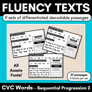 Differentiated Decodable Fluency Texts - CVC Words - Sequential Progression 2 (Mrs Learning Bee Phonics Scope)