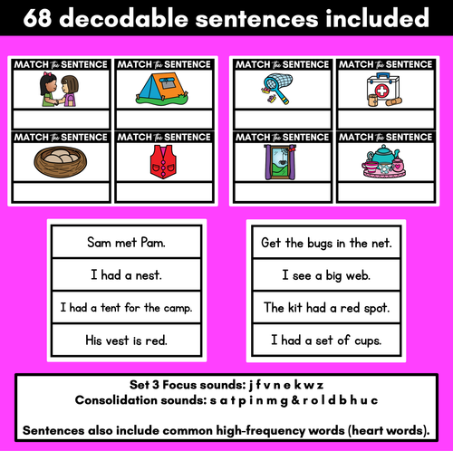 Resource preview 2 for Decodable CVC Sentences - Read and Match Set 3 - Kindergarten Phonics