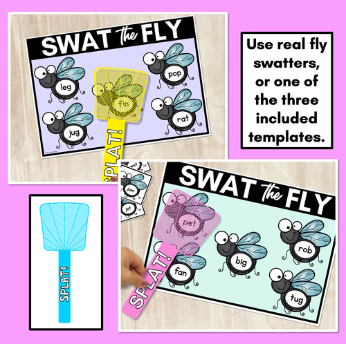 Resource preview 3 for FLY SWAT CVC WORD MATS - Set 2 - Mixed CVC Words - Kindergarten Phonics Game