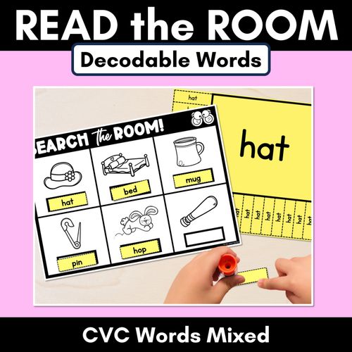 Resource preview 1 for READ THE ROOM - Decodable Words Phonics Activity - CVC Mixed Words