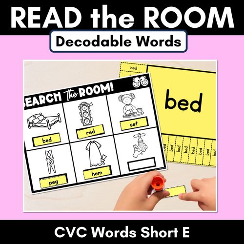 Resource preview 1 for READ THE ROOM - Decodable Words Phonics Activity - CVC Short E Words