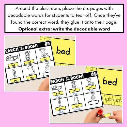 Resource preview 4 for READ THE ROOM - Decodable Words Phonics Activity - CVC Short E Words