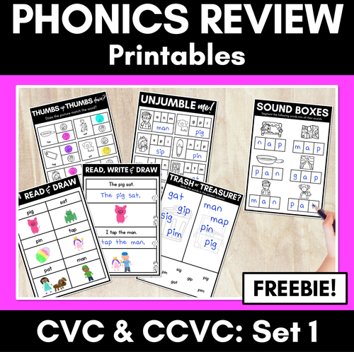 Resource preview 1 for CVC Worksheets FREEBIE - PHONICS REVIEW for Kindergarten Set 1