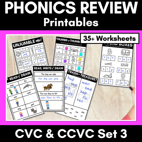 Resource preview 1 for CVC Worksheets - PHONICS REVIEW for Kindergarten Set 3