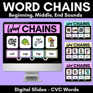 CVC Word Chains for Beginning, Middle & End Sounds - Decodable PowerPoint