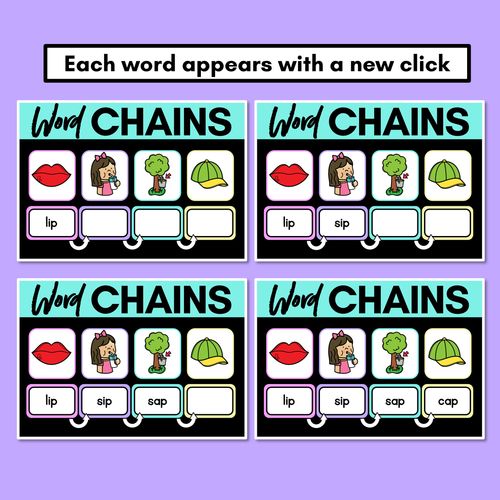 Resource preview 3 for CVC Word Chains for Beginning, Middle & End Sounds - Decodable PowerPoint