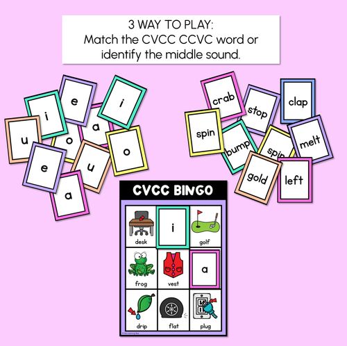 Resource preview 4 for CVCC CCVC WORD BINGO - Decodable CVC Words -Kindergarten Phonics Literacy Center