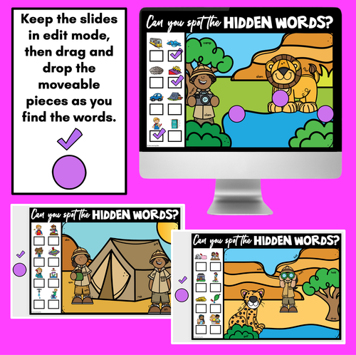 Resource preview 4 for HIDDEN CVCC CCVC CCVCC WORD SLIDES - Digital Phonics Game for Kindergarten