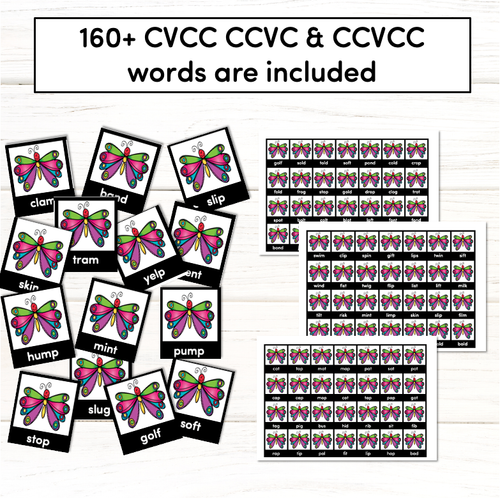 Resource preview 3 for CVCC CCVC CCVCC Words Phonics Game for Kindergarten - Butterfly Catch