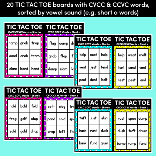 Resource preview 2 for TIC TAC TOE GAME for CVCC CCVC CCVCC Words - No Prep Phonics Game