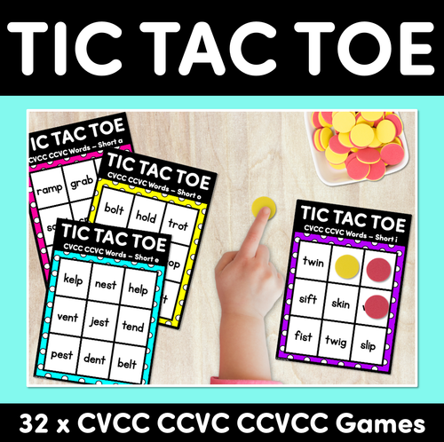 Resource preview 2 for Tic Tac Toe CVC, CCVC & Consonant Digraphs Print Bundle