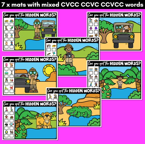 Resource preview 4 for HIDDEN CVCC CCVC CCVCC WORD MATS - No Prep Phonics Game for Kindergarten