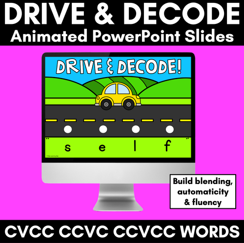 Resource preview 1 for Blending CVCC CCVC CCVCC Words with Cars - DIGITAL SLIDES - Drive & Decode