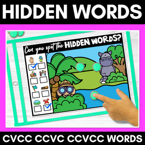 HIDDEN CVCC CCVC CCVCC WORD MATS - No Prep Phonics Game for Kindergarten