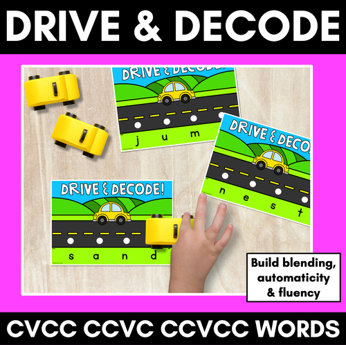 Resource preview 1 for Blending CVCC CCVC CCVCC Words with Cars - Drive & Decode