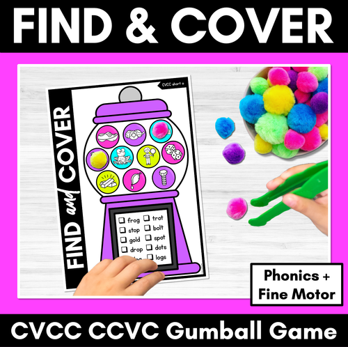 Resource preview 1 for NO PREP CVCC CCVC CCVCC WORD GAMES - Find & Cover - GUMBALL GAMES