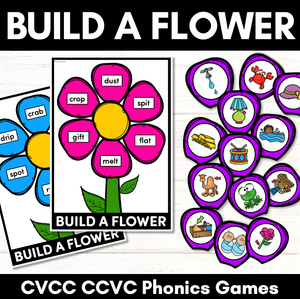 CVCC CCVC Words Game - BUILD A PHONICS FLOWER Kindergarten Literacy Center