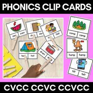 CVCC CCVC CCVCC Word Clip Cards - Kindergarten Phonics Task Cards