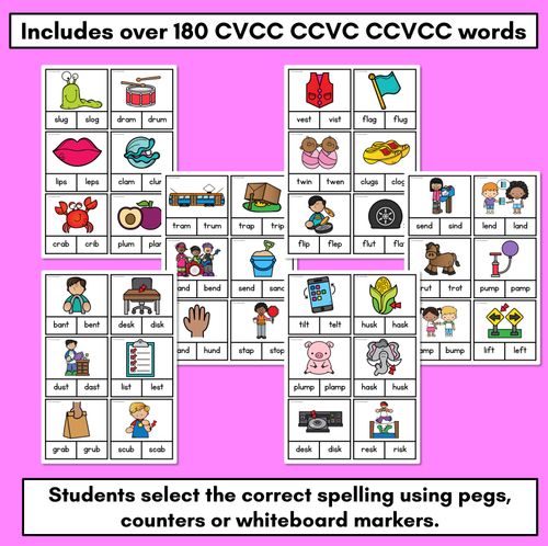 Resource preview 2 for CVCC CCVC CCVCC Word Clip Cards - Kindergarten Phonics Task Cards