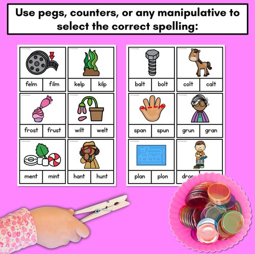 Resource preview 3 for CVCC CCVC CCVCC Word Clip Cards - Kindergarten Phonics Task Cards