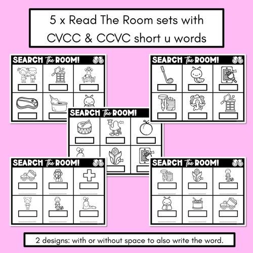 Resource preview 2 for READ THE ROOM - Decodable Words Phonics Activity - CVCC CCVC Short U Words