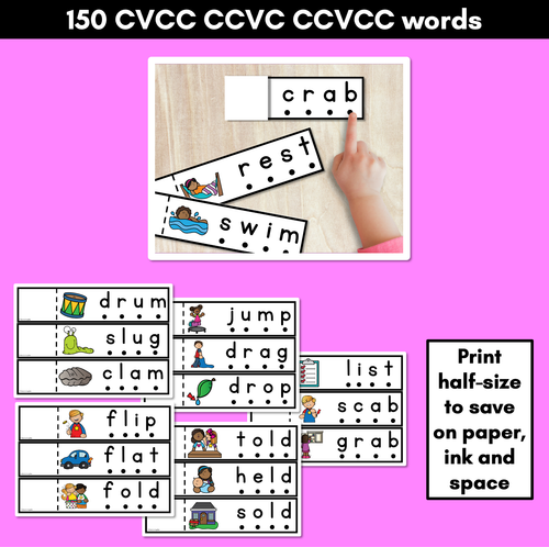 Resource preview 3 for CVCC CCVC & CCVCC Words Foldable Strips - Decodable Words for Kindergarten