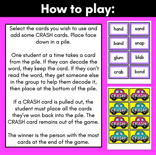 Resource preview 2 for CVCC CCVC WORDS CARD GAME - Crash CVCC and CCVC Activity