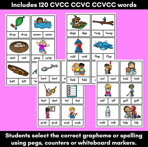 Resource preview 2 for CVCC CCVC CCVCC Word Clip Cards - Kindergarten Phonics Task Cards