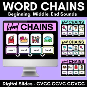 CVCC CCVC Word Chains for Beginning, Middle & End Sounds - Decodable PowerPoint