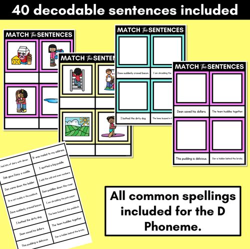 Resource preview 2 for D Phoneme Decodable Sentence Mats - Read & Match