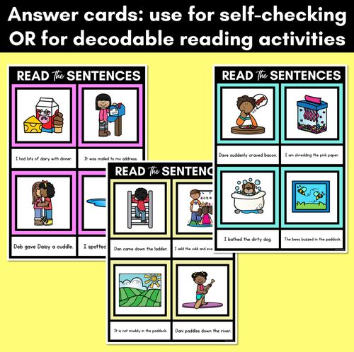 Resource preview 4 for D Phoneme Decodable Sentence Mats - Read & Match